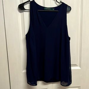 Ralph Lauren Dark Navy Blue Sleeveless V Neck High Low Top Size L
